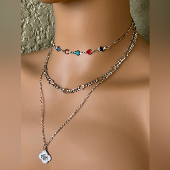 Stylish Silver Multi Stranded Statement Necklace - Picture 3 of 6